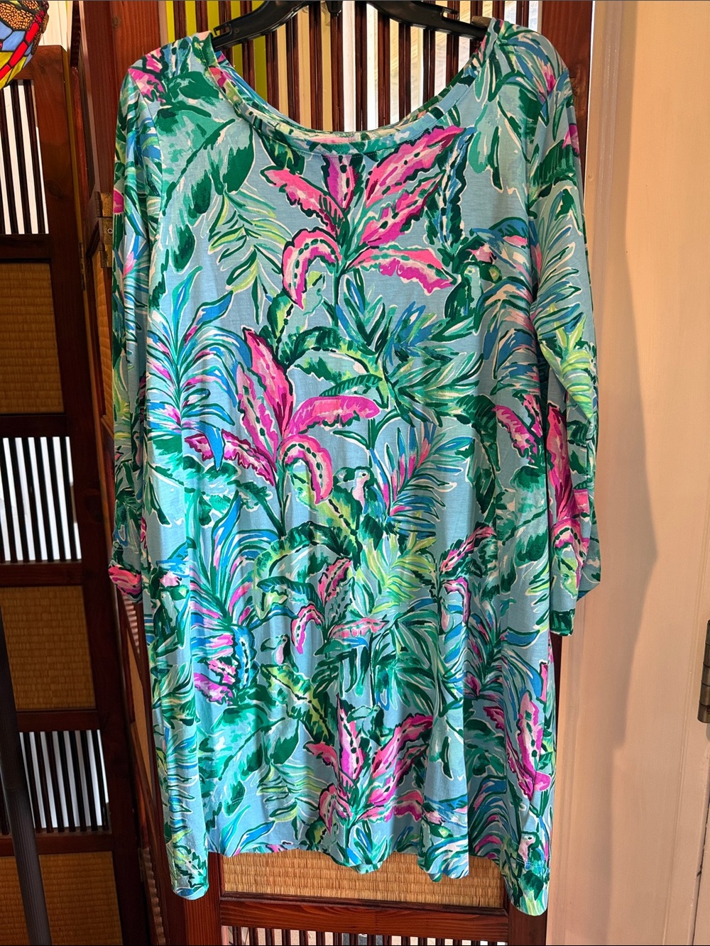 Lilly Pulitzer Tropical Floral Boatneck Tunic - Teal & Pink